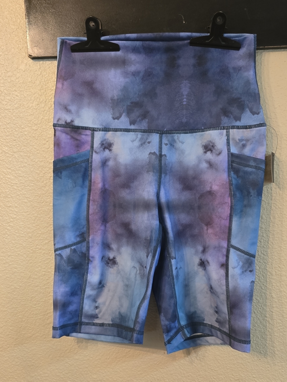 90 Degree By Reflex Blue & Purple Tie-Dye Active Bike Shorts